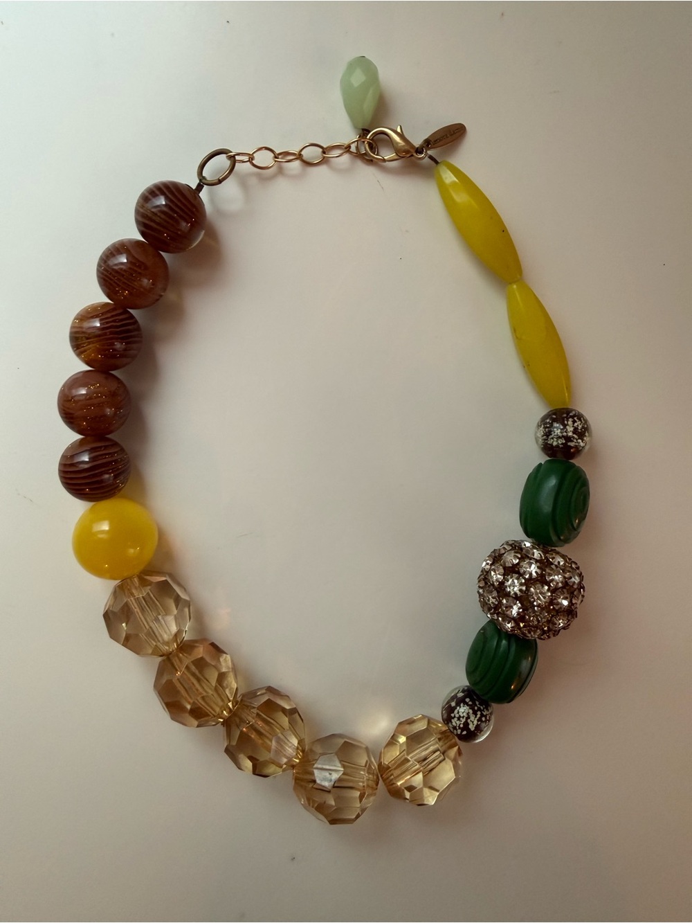 Statement Beaded Necklace in Yellow, Green, Brown and Gold